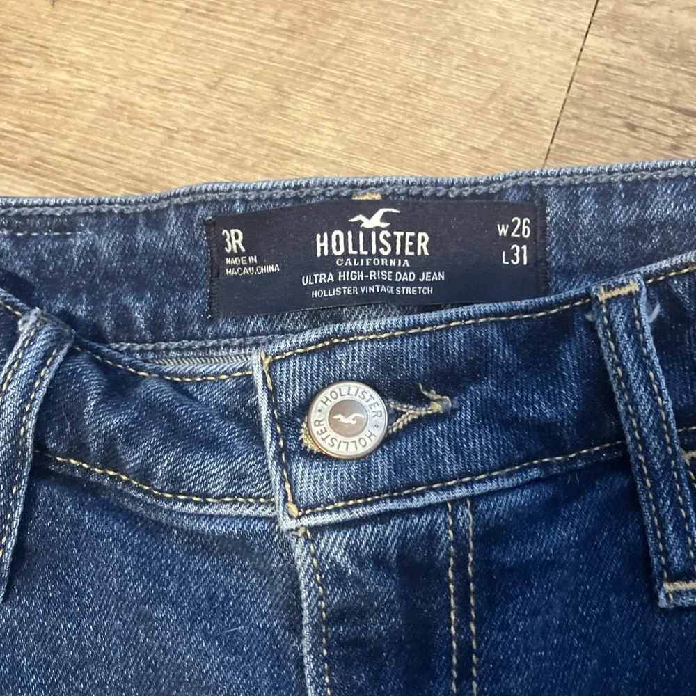 Hollister Dad Jeans 3 R 26x31 Blue Ultra High Rise Wavy Two Tone Wide Leg